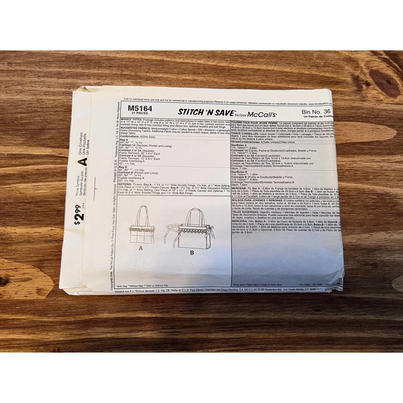 McCall’s M5164 Uncut sewing pattern purse stitch’n save - Picture 2 of 3
